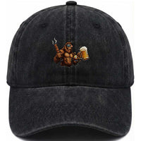Funny Bigfoot BBQ Party Washed Cotton Baseball Cap Sasquatch Drinking Beer Celebrate Championship