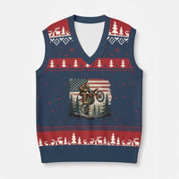 Bigfoot Dirt Bike V-Neck Knit Sweater Vest Patriotic Sasquatch American Flag - Wonder Print Shop