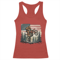 Bigfoot Dirt Bike Racerback Tank Top Patriotic Sasquatch American Flag - Wonder Print Shop