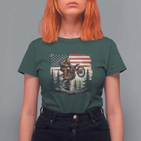 Bigfoot Dirt Bike T Shirt For Women Patriotic Sasquatch American Flag - Wonder Print Shop