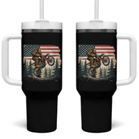 Bigfoot Dirt Bike Tumbler With Handle Patriotic Sasquatch American Flag