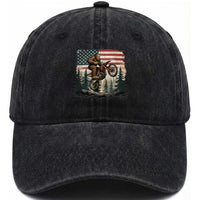 Bigfoot Dirt Bike Washed Cotton Baseball Cap Patriotic Sasquatch American Flag