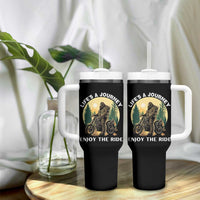 Motorcycle Bigfoot Sasquatch Tumbler With Handle Life Is A Journey Enjoy The Ride