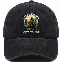 Motorcycle Bigfoot Sasquatch Washed Cotton Baseball Cap Life Is A Journey Enjoy The Ride