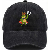 Resist Frog Washed Cotton Baseball Cap Super American 67 Six Seven Meme