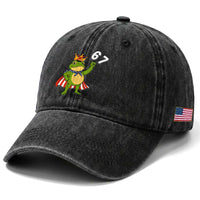 Resist Frog Washed Cotton Baseball Cap Super American 67 Six Seven Meme