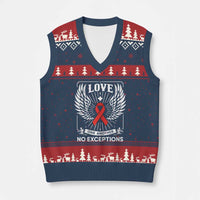 Red Ribbon Christian V-Neck Knit Sweater Vest Cross Minimal Faith HIV Awareness Religious - Wonder Print Shop