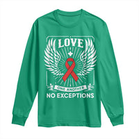 Red Ribbon Christian Long Sleeve Shirt Cross Minimal Faith HIV Awareness Religious - Wonder Print Shop