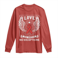 Red Ribbon Christian Long Sleeve Shirt Cross Minimal Faith HIV Awareness Religious - Wonder Print Shop