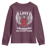Red Ribbon Christian Youth Sweatshirt Cross Minimal Faith HIV Awareness Religious - Wonder Print Shop