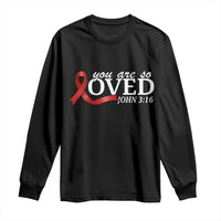 Red Ribbon Christian Long Sleeve Shirt Cross Bible Verse Inspirational Religious Faith - Wonder Print Shop