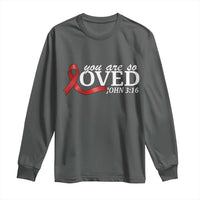 Red Ribbon Christian Long Sleeve Shirt Cross Bible Verse Inspirational Religious Faith - Wonder Print Shop