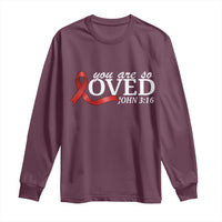 Red Ribbon Christian Long Sleeve Shirt Cross Bible Verse Inspirational Religious Faith - Wonder Print Shop