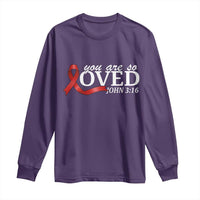 Red Ribbon Christian Long Sleeve Shirt Cross Bible Verse Inspirational Religious Faith - Wonder Print Shop