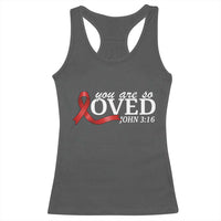 Red Ribbon Christian Racerback Tank Top Cross Bible Verse Inspirational Religious Faith - Wonder Print Shop