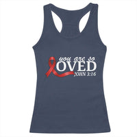 Red Ribbon Christian Racerback Tank Top Cross Bible Verse Inspirational Religious Faith - Wonder Print Shop