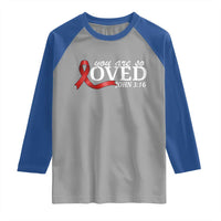 Red Ribbon Christian Raglan Shirt Cross Bible Verse Inspirational Religious Faith - Wonder Print Shop