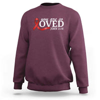 Red Ribbon Christian Sweatshirt Cross Bible Verse Inspirational Religious Faith - Wonder Print Shop