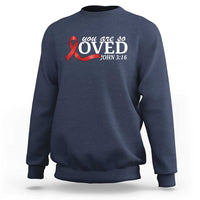 Red Ribbon Christian Sweatshirt Cross Bible Verse Inspirational Religious Faith - Wonder Print Shop