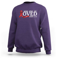 Red Ribbon Christian Sweatshirt Cross Bible Verse Inspirational Religious Faith - Wonder Print Shop