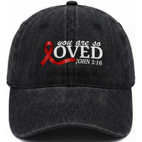 Red Ribbon Christian Washed Cotton Baseball Cap Cross Bible Verse Inspirational Religious Faith
