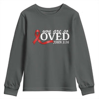 Red Ribbon Christian Youth Sweatshirt Cross Bible Verse Inspirational Religious Faith - Wonder Print Shop