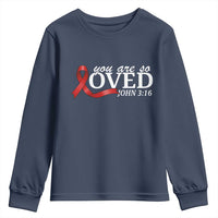 Red Ribbon Christian Youth Sweatshirt Cross Bible Verse Inspirational Religious Faith - Wonder Print Shop