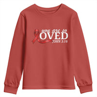 Red Ribbon Christian Youth Sweatshirt Cross Bible Verse Inspirational Religious Faith - Wonder Print Shop