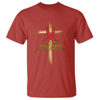 Red Ribbon Christian T Shirt Cross Bible Verse - Wonder Print Shop