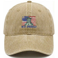 Funny American Washed Cotton Baseball Cap Statue of Liberty WTF USA Freedom Satire