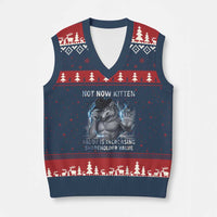 Not Now Kitten Daddy Increasing Shareholder Value V-Neck Knit Sweater Vest Funny Wolf Meme