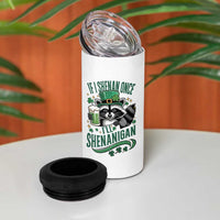 Funny St Patricks Day Raccoon Drinking Beer 4 in 1 Can Cooler Tumbler If I Shenan Once I'll Shenanigan