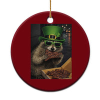 Funny Raccoon St Patrick's Day Ceramic Ornament Raccoon Eating Corned Beef Meme