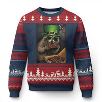 Funny Raccoon St Patrick's Day Ugly Christmas Sweater Raccoon Eating Corned Beef Meme