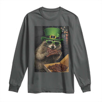 Funny Raccoon St Patrick's Day Long Sleeve Shirt Raccoon Eating Corned Beef Meme