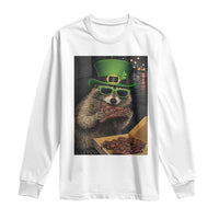 Funny Raccoon St Patrick's Day Long Sleeve Shirt Raccoon Eating Corned Beef Meme