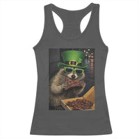 Funny Raccoon St Patrick's Day Racerback Tank Top Raccoon Eating Corned Beef Meme
