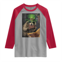 Funny Raccoon St Patrick's Day Raglan Shirt Raccoon Eating Corned Beef Meme