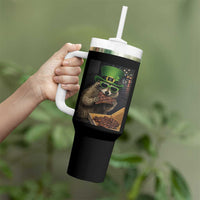 Funny Raccoon St Patrick's Day Tumbler With Handle Raccoon Eating Corned Beef Meme