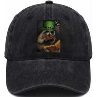 Funny Raccoon St Patrick's Day Washed Cotton Baseball Cap Raccoon Eating Corned Beef Meme