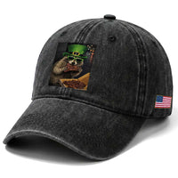 Funny Raccoon St Patrick's Day Washed Cotton Baseball Cap Raccoon Eating Corned Beef Meme