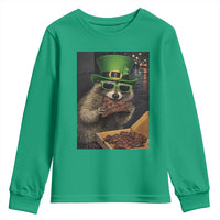 Funny Raccoon St Patrick's Day Youth Sweatshirt Raccoon Eating Corned Beef Meme