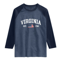Virginia American Flag Map Raglan Shirt State Travel Souvenir