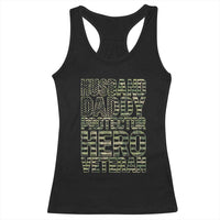 Husband Daddy Protector Hero Veteran Racerback Tank Top Father's Day American Flag Camouflage