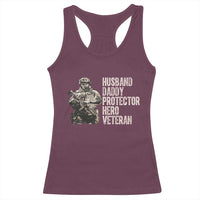Husband Daddy Protector Hero Veteran Racerback Tank Top Patriotic American Flag Camo Father's Day