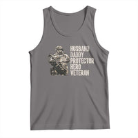 Husband Daddy Protector Hero Veteran Tank Top Patriotic American Flag Camo Father's Day