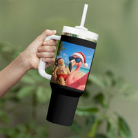 Funny Flamingo Beach Selfie Tumbler With Handle Christmas in July