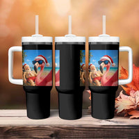 Funny Flamingo Beach Selfie Tumbler With Handle Christmas in July