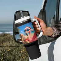 Funny Flamingo Beach Selfie Tumbler With Handle Christmas in July