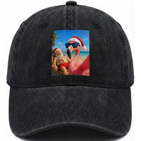 Funny Flamingo Beach Selfie Washed Cotton Baseball Cap Christmas in July
